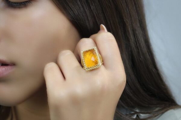 Citrine Rectangle Prong Gemstone Ring - Image 2